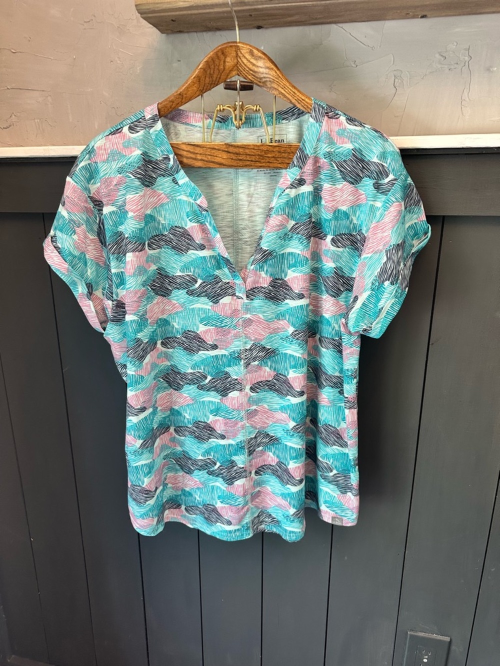 L.L.Bean Teal and Pink Patterned Short Sleeve Top size‎ 2X